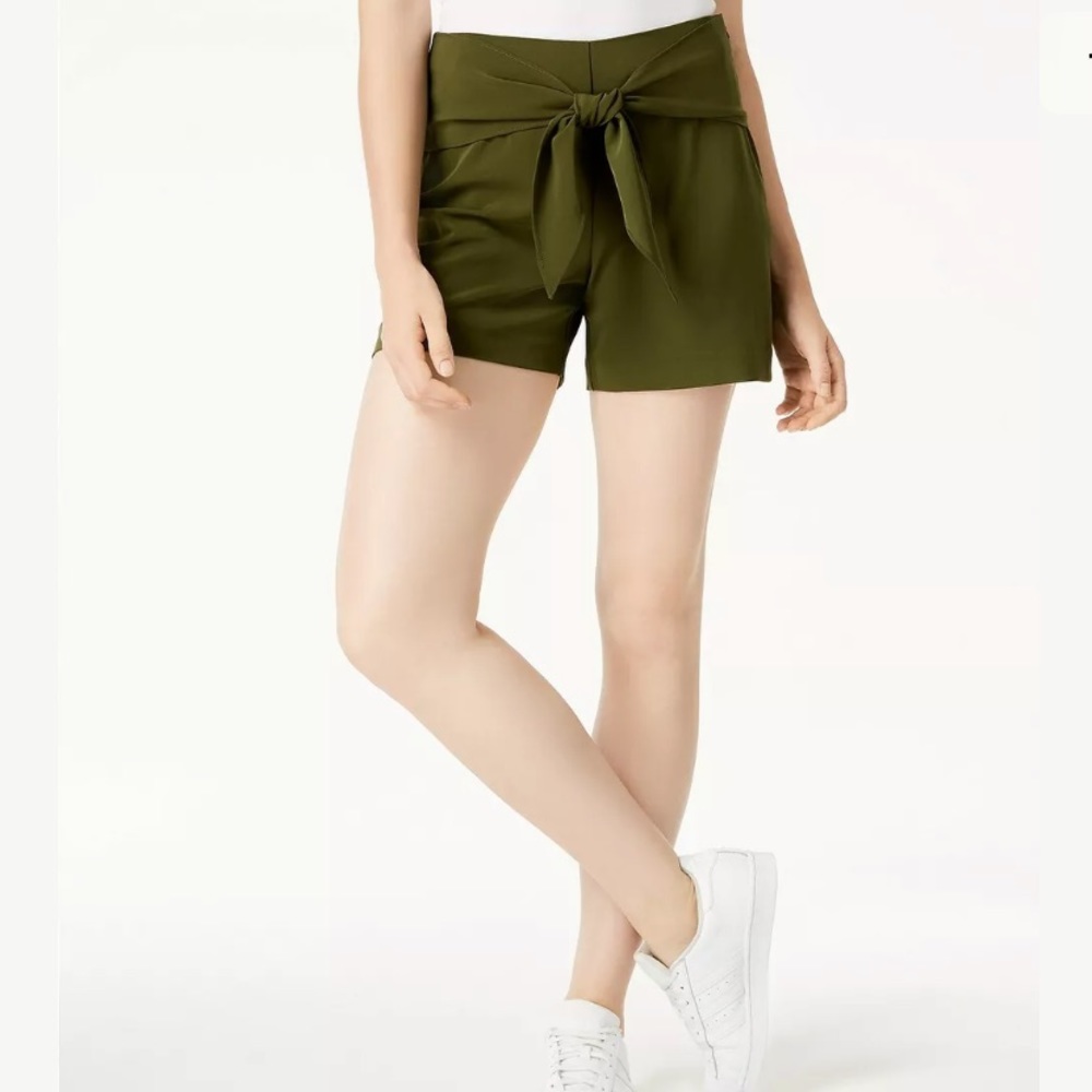 🔥BAR III🔥TIE-WAIST DRESSY SHORTS OLIVE GREEN SIZE 2 NWT